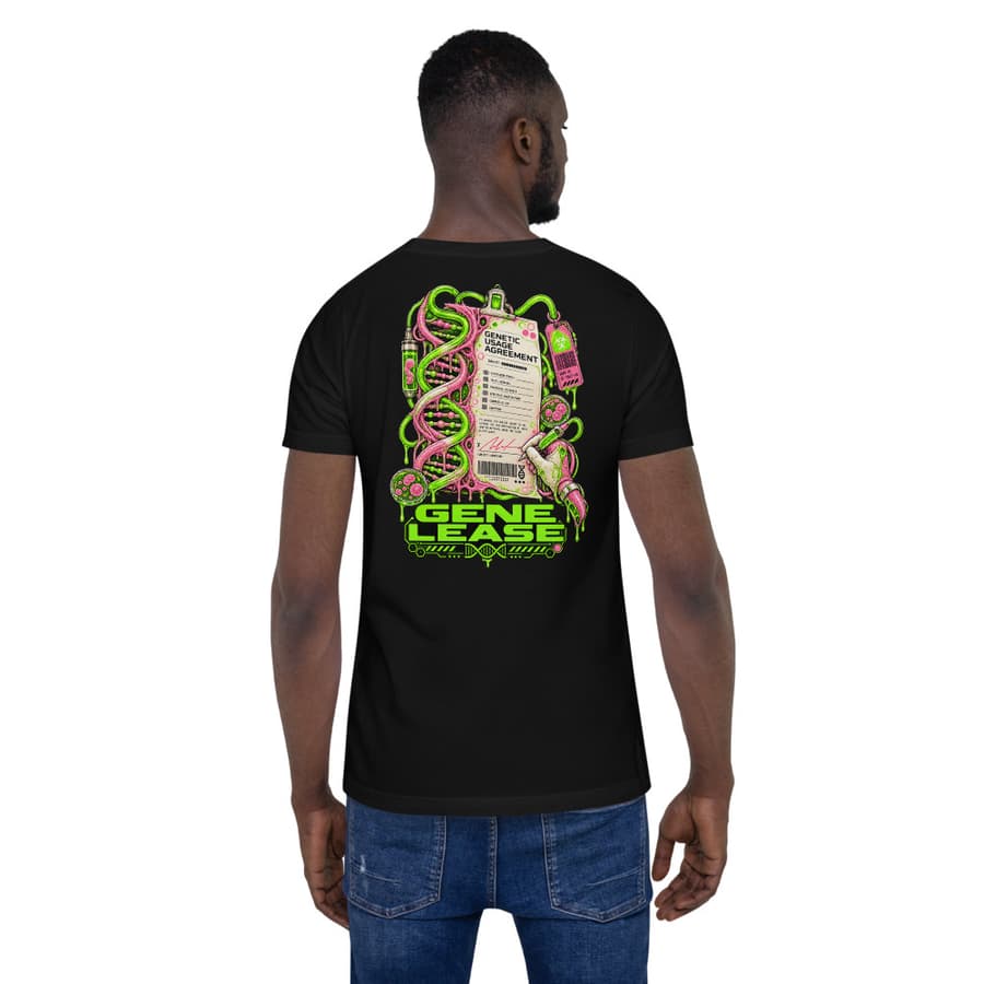 GENE LEASE on a tee in Black, full back print.