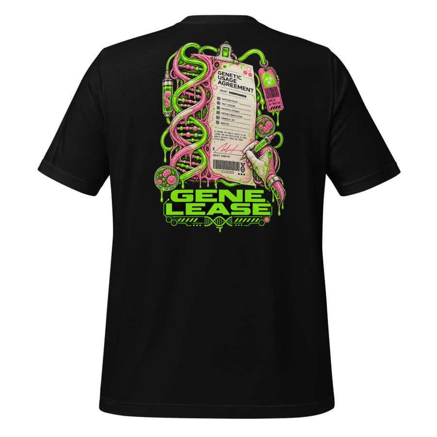 GENE LEASE on a tee in Black, full back print, garment only.