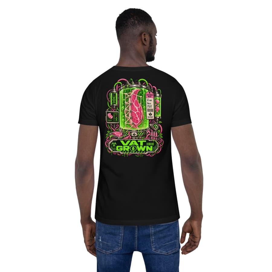 VAT GROWN on a tee in Black, full back print.