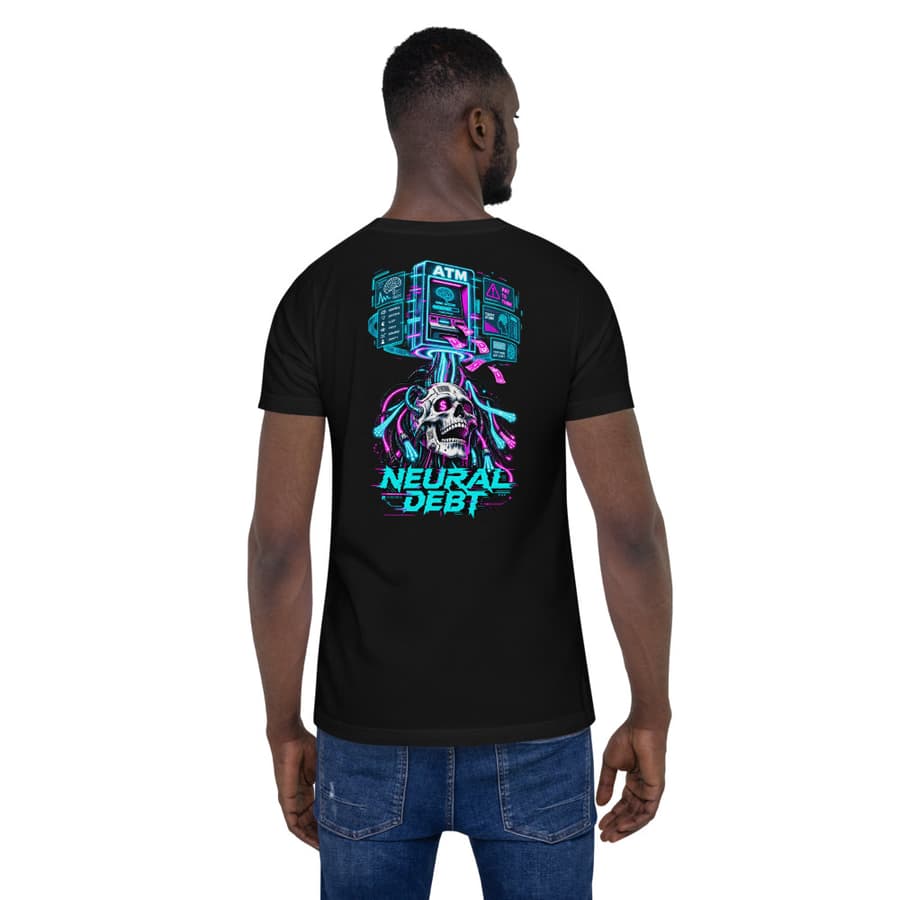 NEURAL DEBT on a tee in Black, full back print.