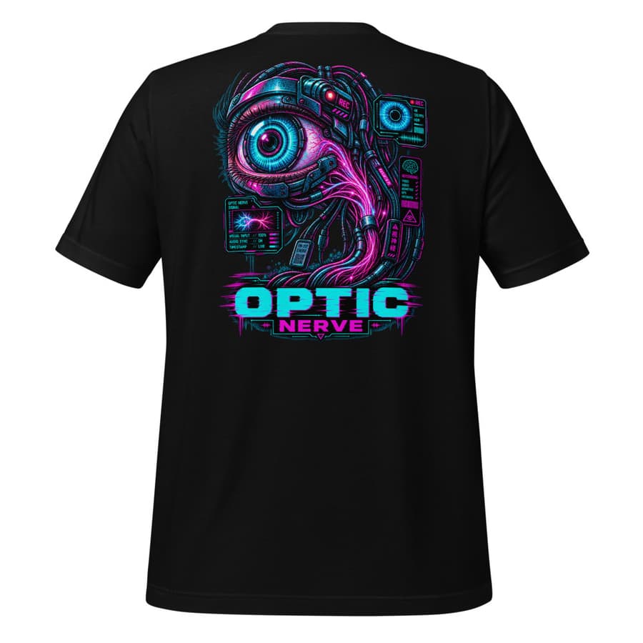 OPTIC NERVE on a tee in Black, full back print, garment only.