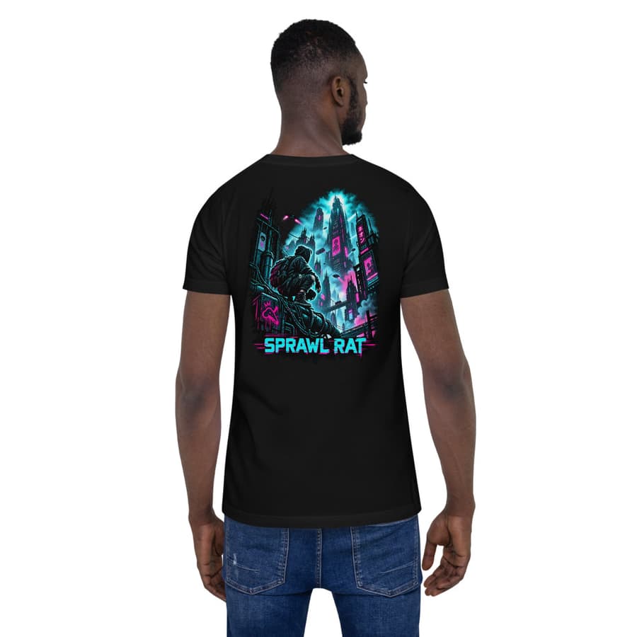 SPRAWL RAT on a tee in Black, full back print.