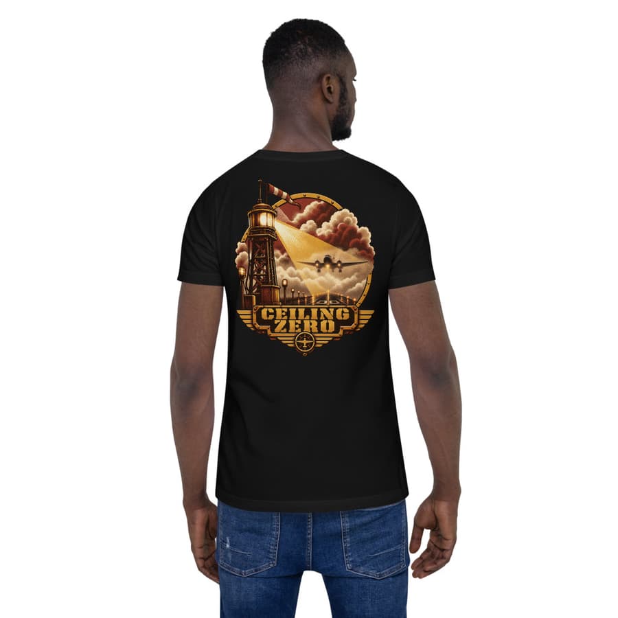 CEILING ZERO on a tee in Black, full back print.