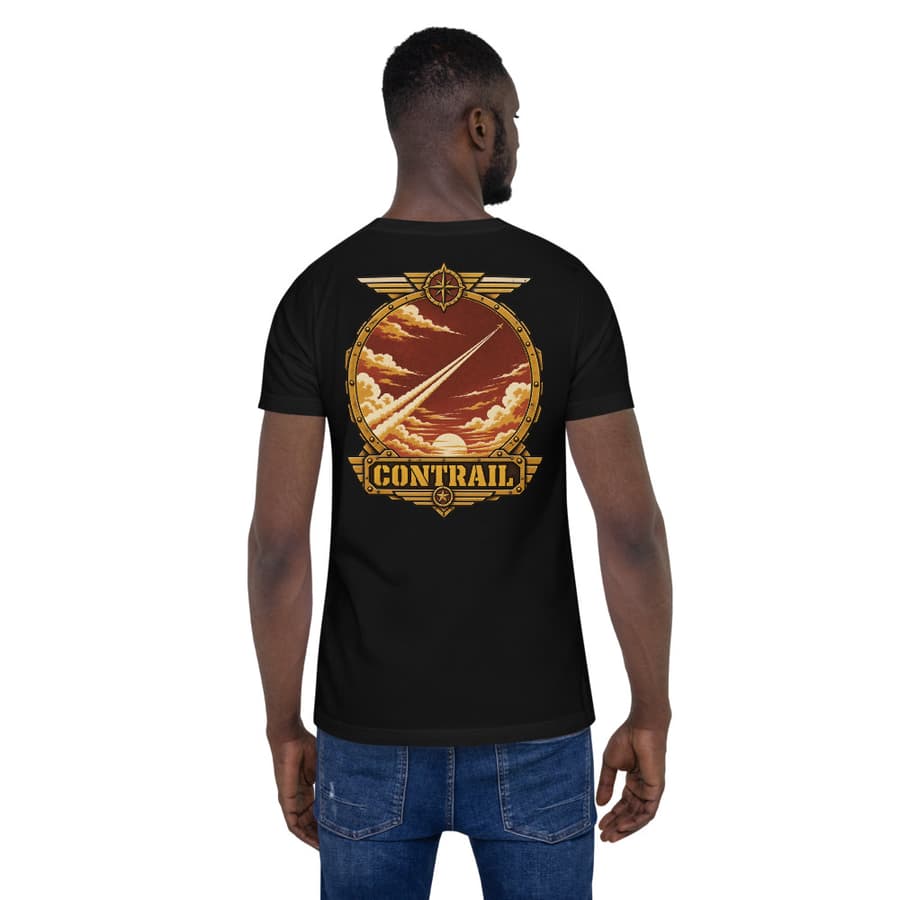 CONTRAIL on a tee in Black, full back print.