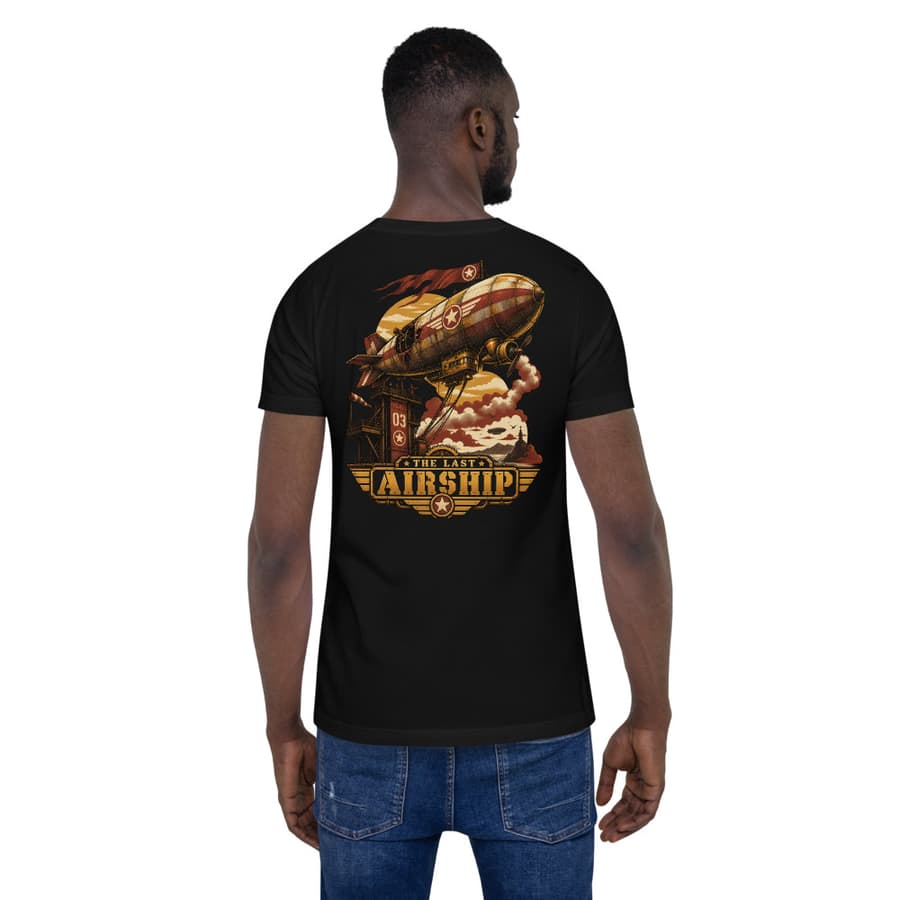 THE LAST AIRSHIP on a tee in Black, full back print.