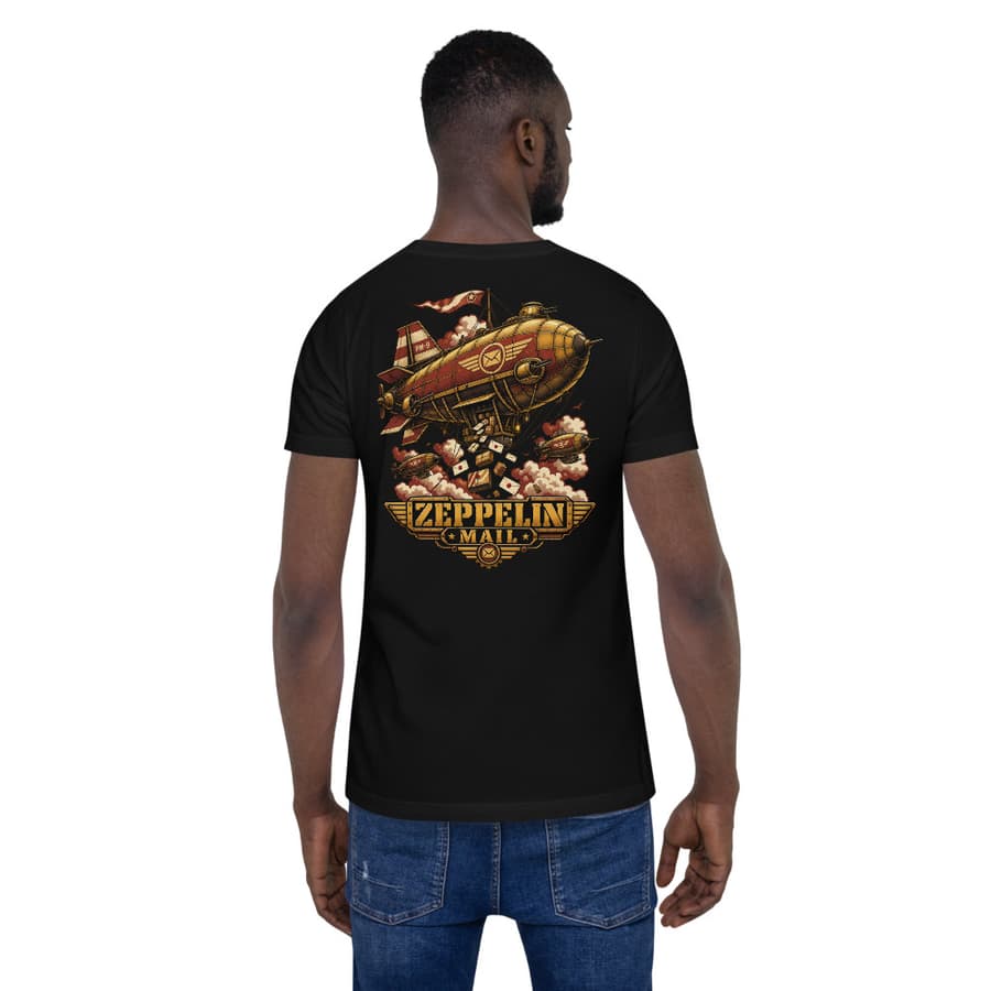 ZEPPELIN MAIL on a tee in Black, full back print.
